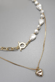 Heart & Pearl Link Toggle Necklace