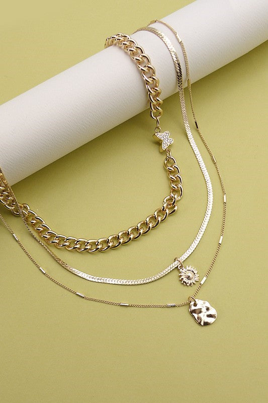 Butterfly Flower Charm Multilayer Necklace