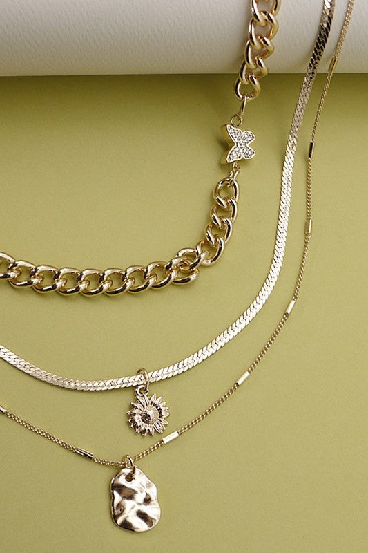 Butterfly Flower Charm Multilayer Necklace