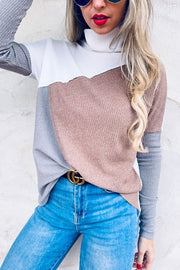 Color Blocked Rib Knit Turtleneck