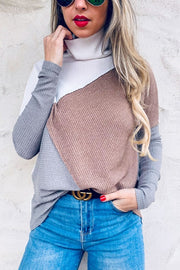 Color Blocked Rib Knit Turtleneck