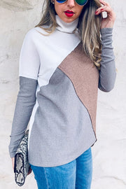 Color Blocked Rib Knit Turtleneck