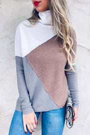 Color Blocked Rib Knit Turtleneck