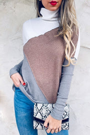 Color Blocked Rib Knit Turtleneck