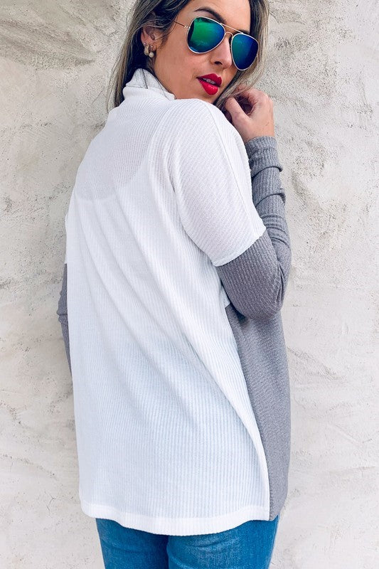 Color Blocked Rib Knit Turtleneck