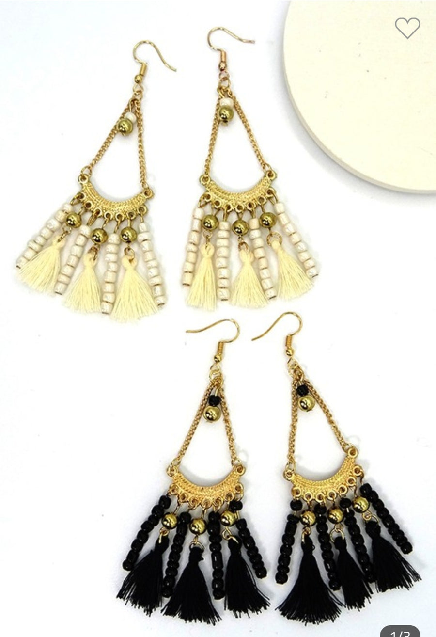 Beaded Tassle Drop Earrings