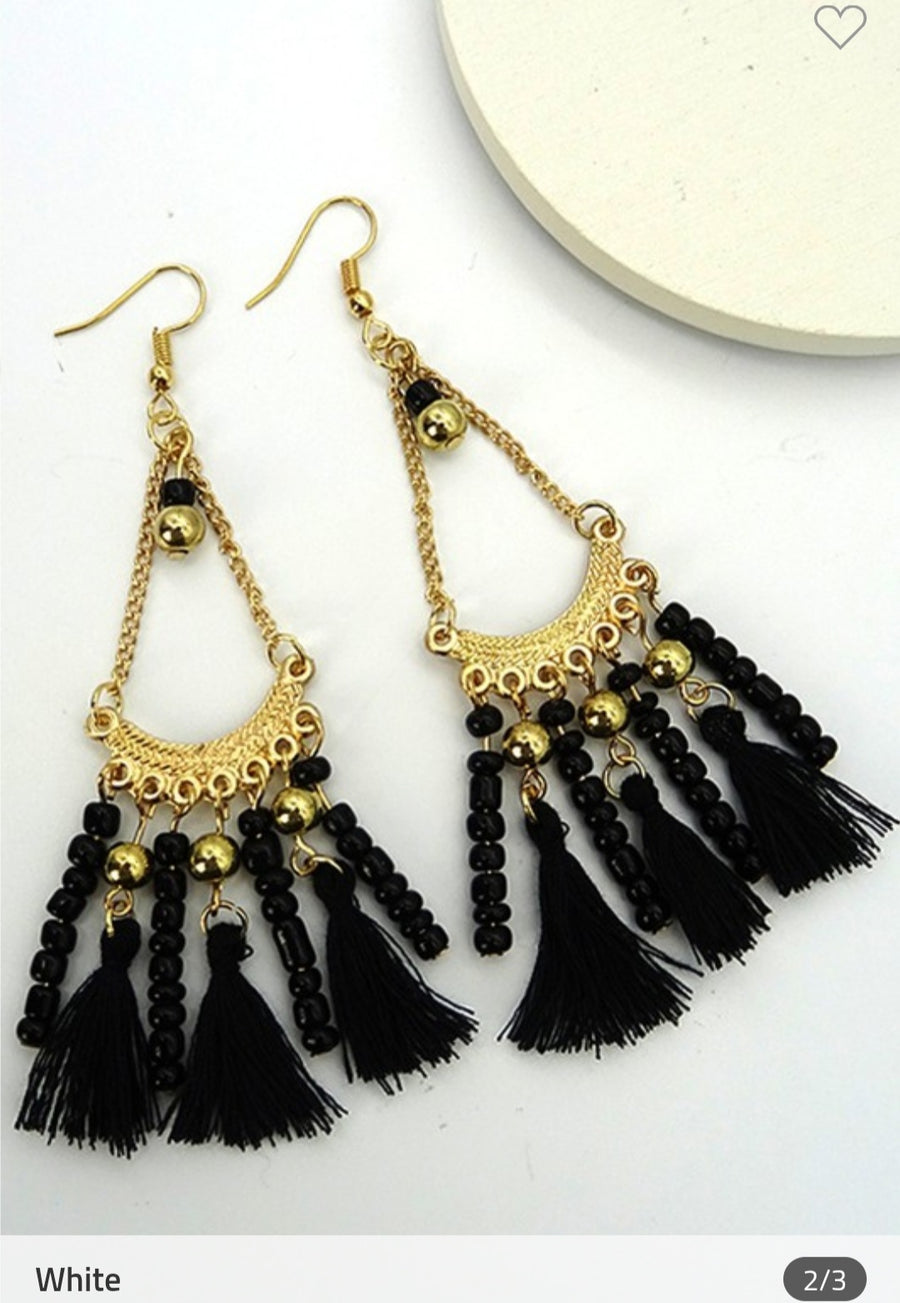Beaded Tassle Drop Earrings