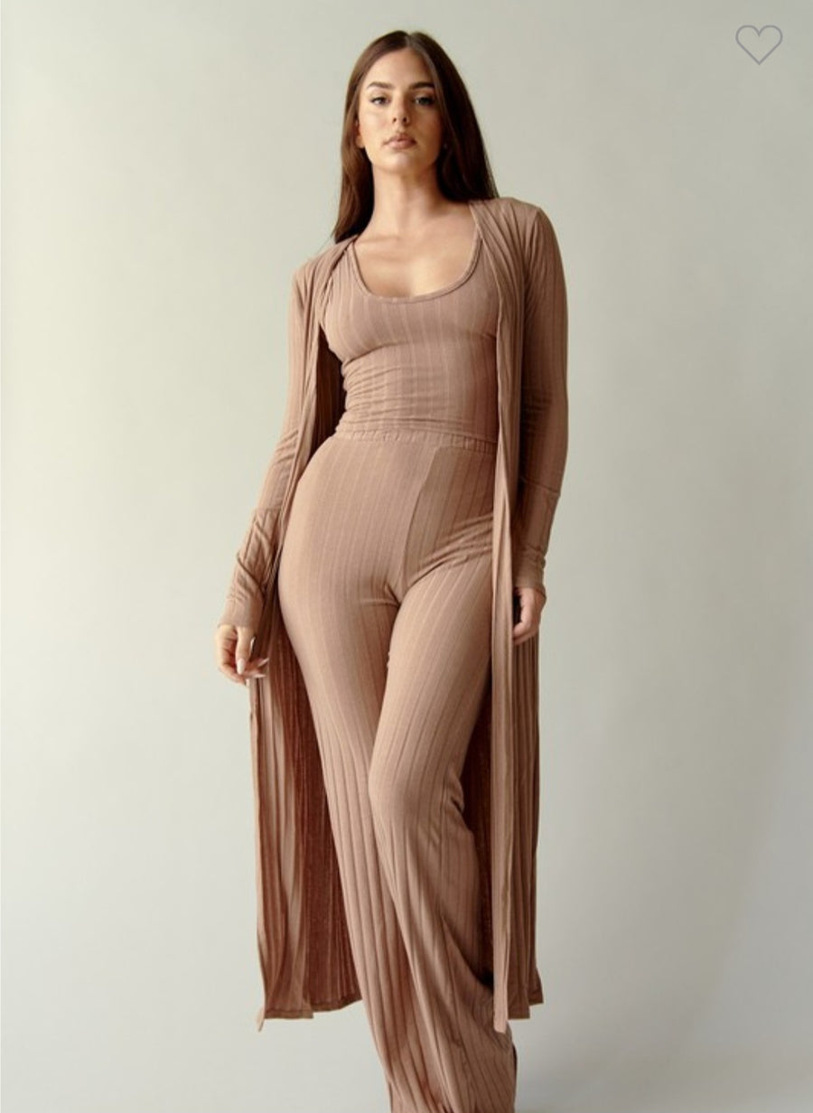 3 Piece Wide Rib Cardigan Set