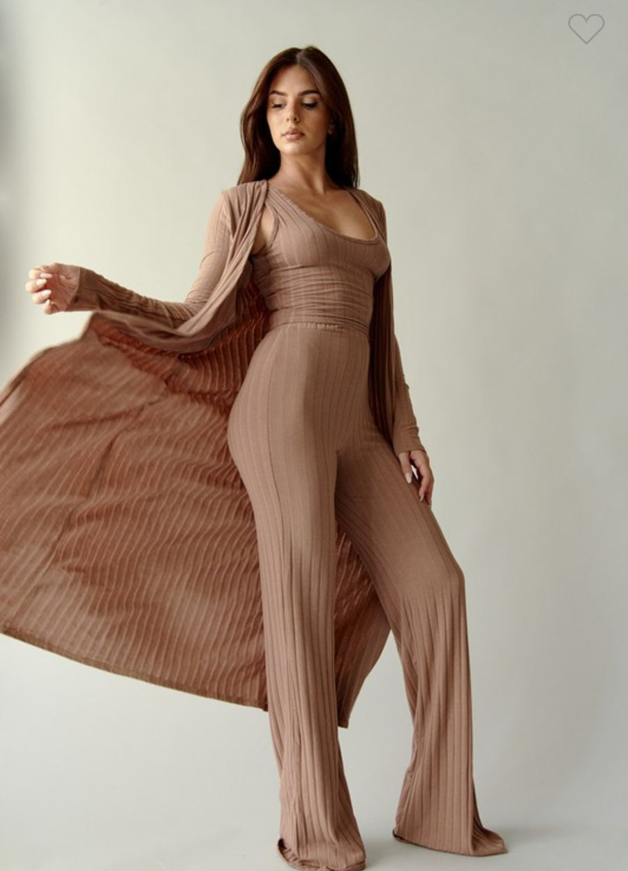 3 Piece Wide Rib Cardigan Set